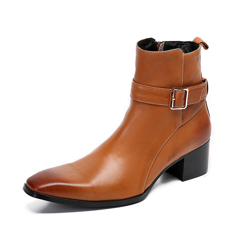 Men Formal Wear With Boots - Botines puntiagudos con hebilla marrón para